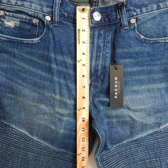 PacSun Skinny Cut Off Ribbed Denim Jean Shorts Medium Indigo Size 32 - Picture 3 of 9